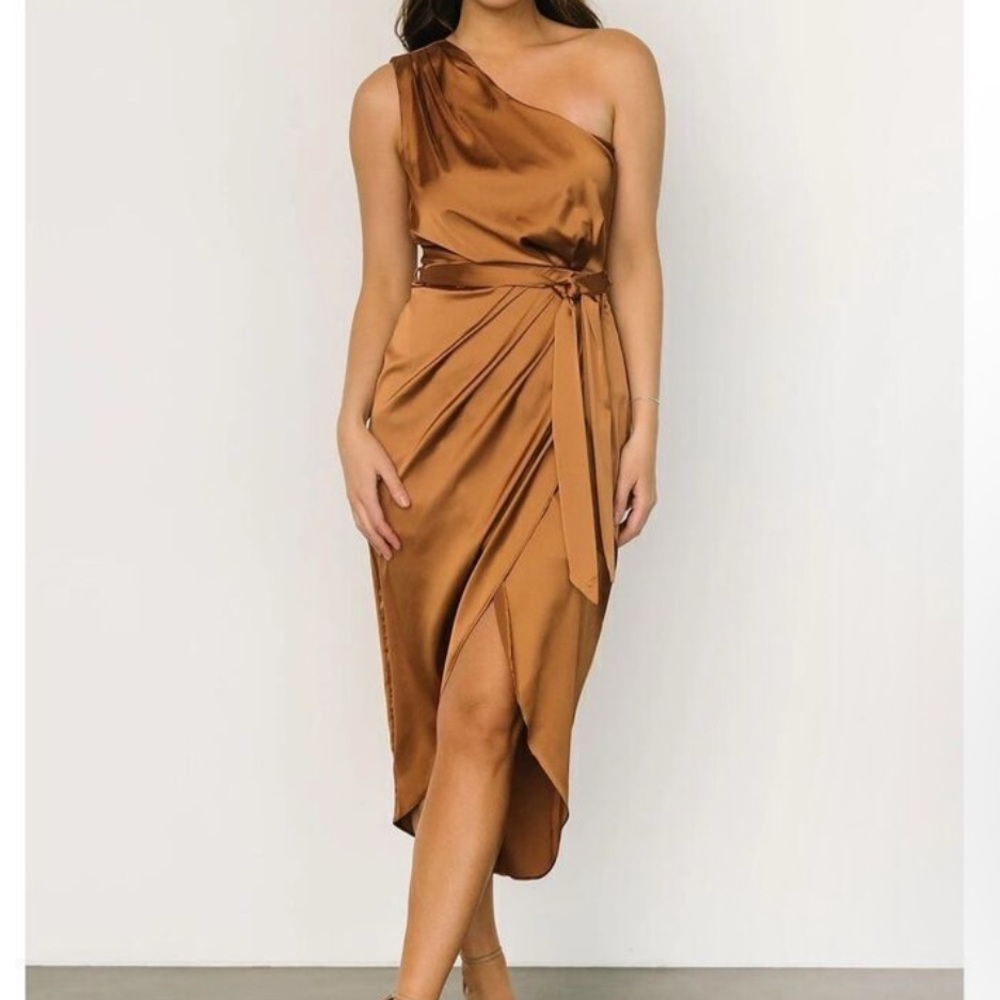 Baltic Born Asymmetrical Ruched Gown in Brown